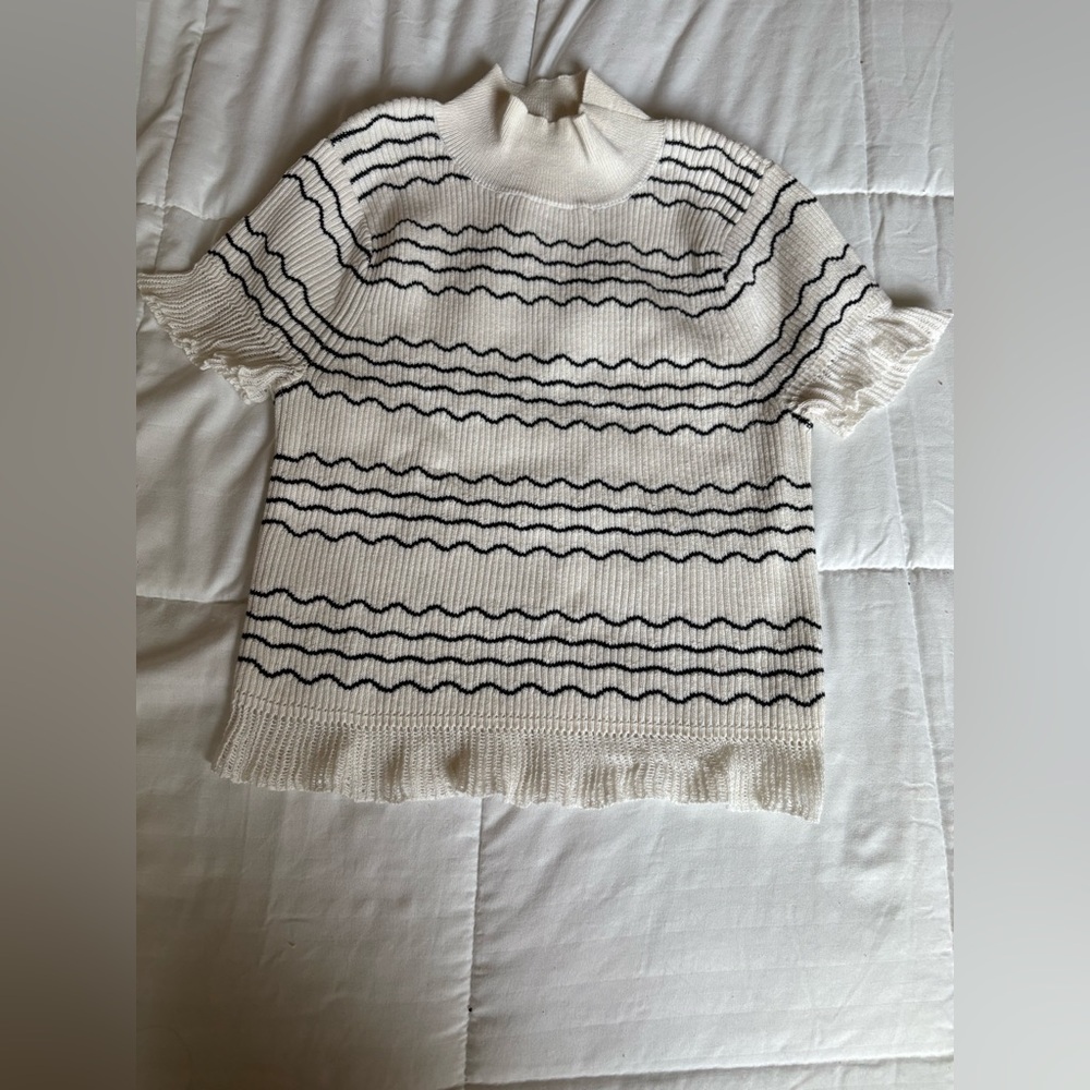 Maeve Black and White Wavy Stripe Knit Top